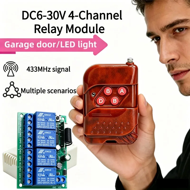Smart Multiple DC 12V 24V 10A 433 MHz 4CH Wireless Relay RF Remote Control Switch Receiver+ 4 Button Transmitter