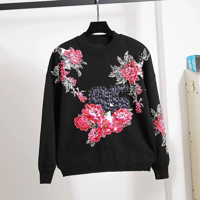 Модные черные вязаные комплекты из двух предметов, осенние женские спортивные костюмы, свободный пуловер с бисером и цветами, свитер, брюки-карандаш, женский комплект
Модные черные вязаные комплекты из двух предметов, осенние женские спортивные костюмы, свободный пуловер с бисером и цветами, свитер, брюки-карандаш, женский комплект