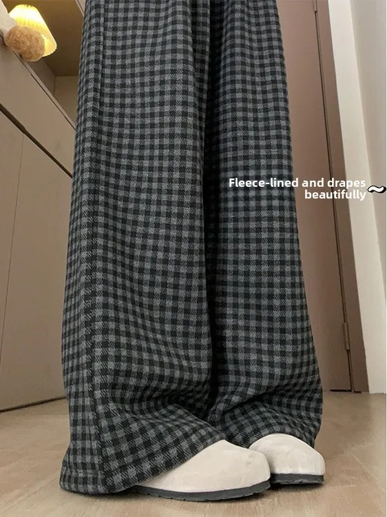 Зимние женские брюки в клетку на флисовой подкладке, свободные, в стиле BF, с высокой талией, прямые, повседневные, шерстяные, широкие штаны Ci Walk
Зимние женские брюки в клетку на флисовой подкладке, свободные, в стиле BF, с высокой талией, прямые, повседневные, шерстяные, широкие штаны Ci Walk