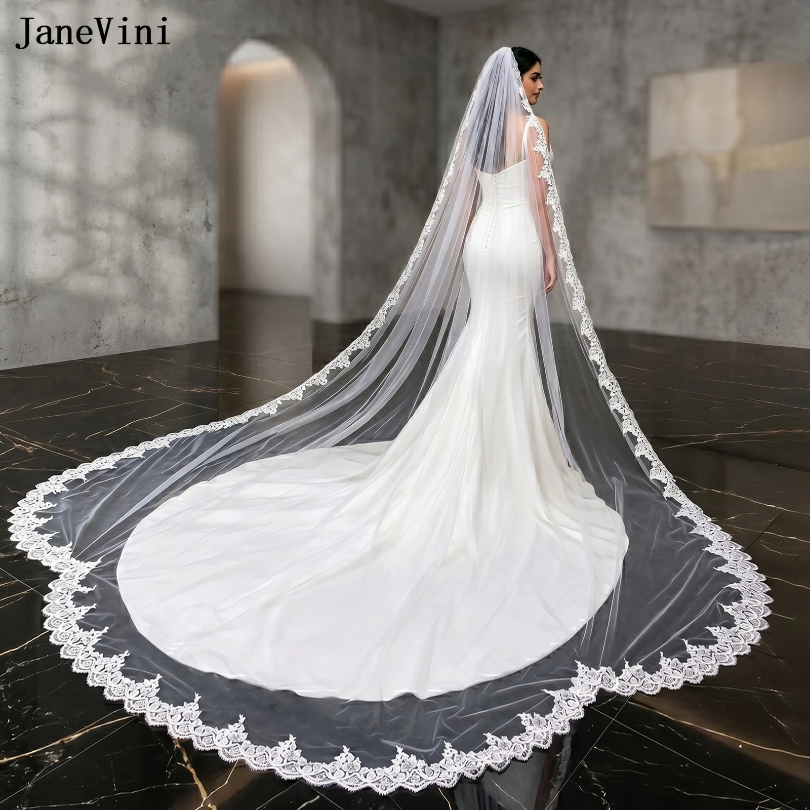 JaneVini 2026 White Cathedral Lace Long Bridal Veils with 1 Tier Applique Edge Sequined 4M Tulle Bride Veil Wedding Accessories
JaneVini 2026 White Cathedral Lace Long Bridal Veils with 1 Tier Applique Edge Sequined 4M Tulle Bride Veil Wedding Accessories