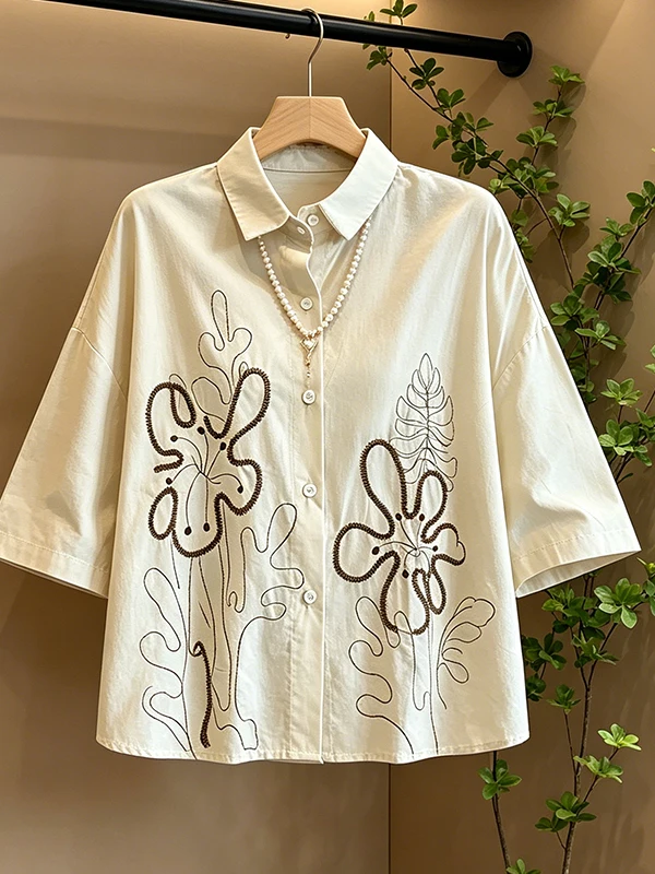 plus Size Casual Shirt Women's Summer New Korean Style Button up Floral Embroidery Short Sleeve Casual Top Belly Covering Ver...
plus Size Casual Shirt Women's Summer New Korean Style Button up Floral Embroidery Short Sleeve Casual Top Belly Covering Ver...