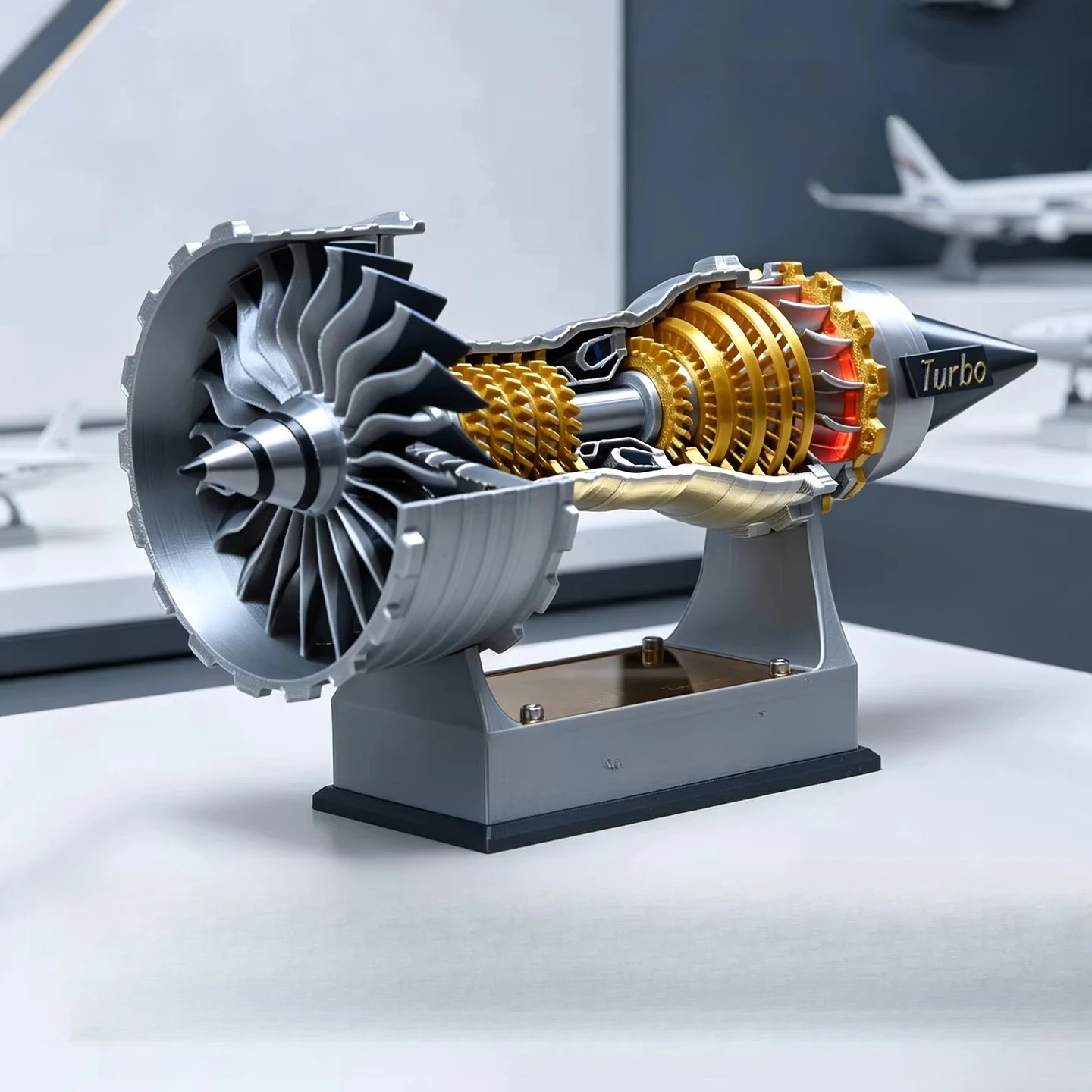 Модель авиационного турбовентиляторного двигателя Trent900 с электрическим запуском, креативная модель турбины из PLA-материала с подставкой
Модель авиационного турбовентиляторного двигателя Trent900 с электрическим запуском, креативная модель турбины из PLA-материала с подставкой