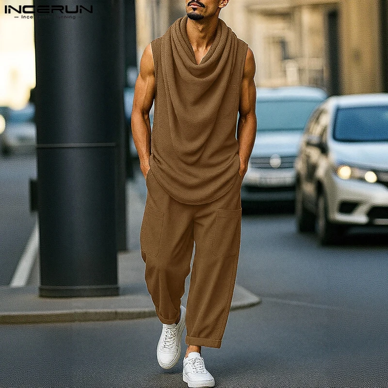 INCERUN Men Sets Solid Color Turtleneck Sleeveless Vests & Pants Two Pieces Sets Summer 2025 Vintage Men Casual Suits Streetwear
INCERUN Men Sets Solid Color Turtleneck Sleeveless Vests & Pants Two Pieces Sets Summer 2025 Vintage Men Casual Suits Streetwear
