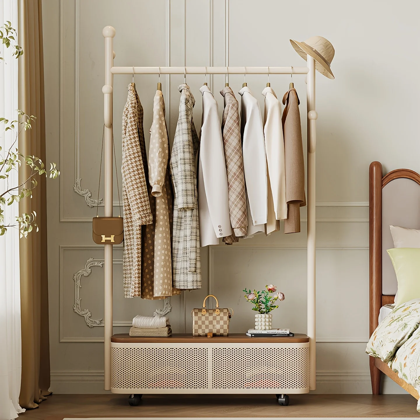 Mobile Coat Rack with Wheels & Bottom Storage Box-Creative Cactus Hook Hanger for Hats & Coats-Freestanding Rolling Garment Rack
Mobile Coat Rack with Wheels & Bottom Storage Box-Creative Cactus Hook Hanger for Hats & Coats-Freestanding Rolling Garment Rack