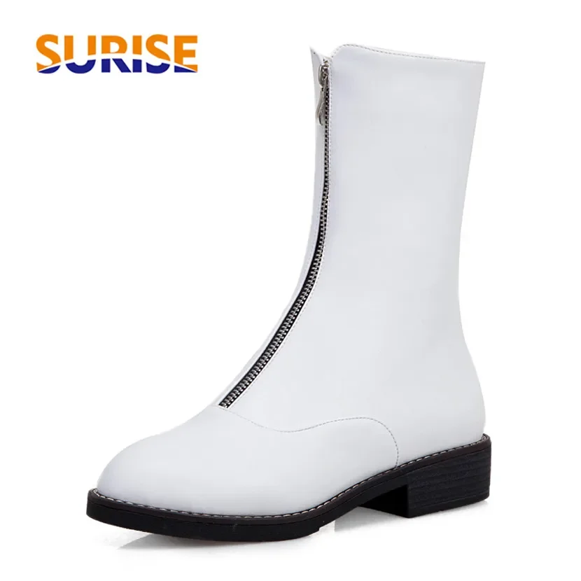 Fashion Front Zipper Women Mid-calf Boots White Yellow Black Low Square Heel Winter Party Dress Office Lady Round Toe Half Boots
Fashion Front Zipper Women Mid-calf Boots White Yellow Black Low Square Heel Winter Party Dress Office Lady Round Toe Half Boots