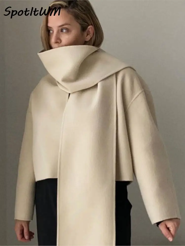 Elegant Autumn Women Scarf Collar Beige Coat Winter Long Sleeve Oversized Short Outwear Fashion Streetwear Casual Loose Overcoat
Elegant Autumn Women Scarf Collar Beige Coat Winter Long Sleeve Oversized Short Outwear Fashion Streetwear Casual Loose Overcoat