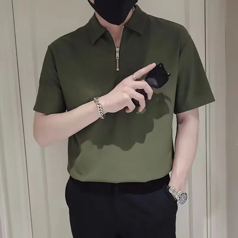 White Plain Mens with Collar T-shirt Green Black Zipper Basic Luxury Elegant Stylish Summer Quick-drying Kpop Male Polo Shirts
White Plain Mens with Collar T-shirt Green Black Zipper Basic Luxury Elegant Stylish Summer Quick-drying Kpop Male Polo Shirts