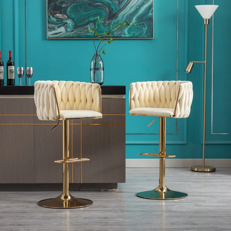 Set Of 2 StoolsWith Chrome Footrest And Base Swivel Height Adjustable Nical Lifting Veet + Golden Leg Simple Bar Stoo,Ivory
Set Of 2 StoolsWith Chrome Footrest And Base Swivel Height Adjustable Nical Lifting Veet + Golden Leg Simple Bar Stoo,Ivory