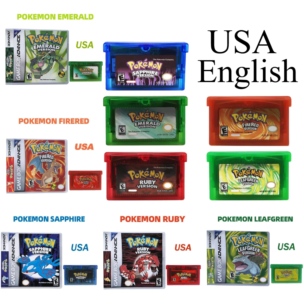 Серия Pokemon Emerald Fire Red Leafgreen Ruby Sapphire 5 Версия GBA Game в коробке для 32-битных картриджей для видеоигр без руководства
Серия Pokemon Emerald Fire Red Leafgreen Ruby Sapphire 5 Версия GBA Game в коробке для 32-битных картриджей для видеоигр без руководства