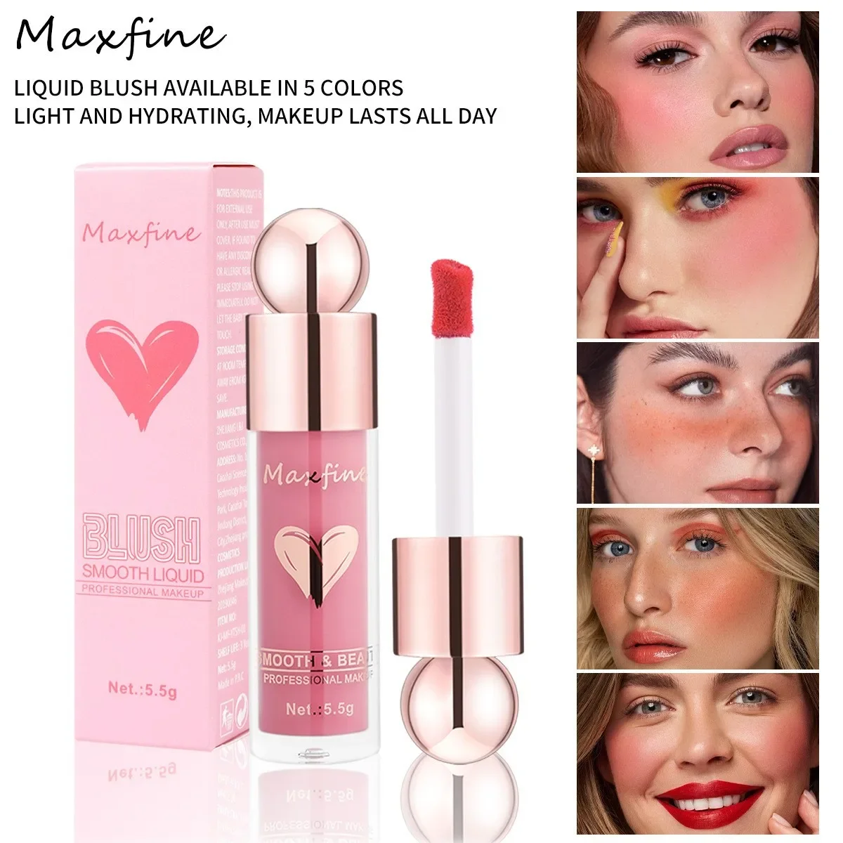 Maxfine 5 Color Liquid Blush Cream Texture Natural Long Lasting Hold Makeup Multi-purpose Professional Blush New Cosmetics 5.5g
Maxfine 5 Color Liquid Blush Cream Texture Natural Long Lasting Hold Makeup Multi-purpose Professional Blush New Cosmetics 5.5g