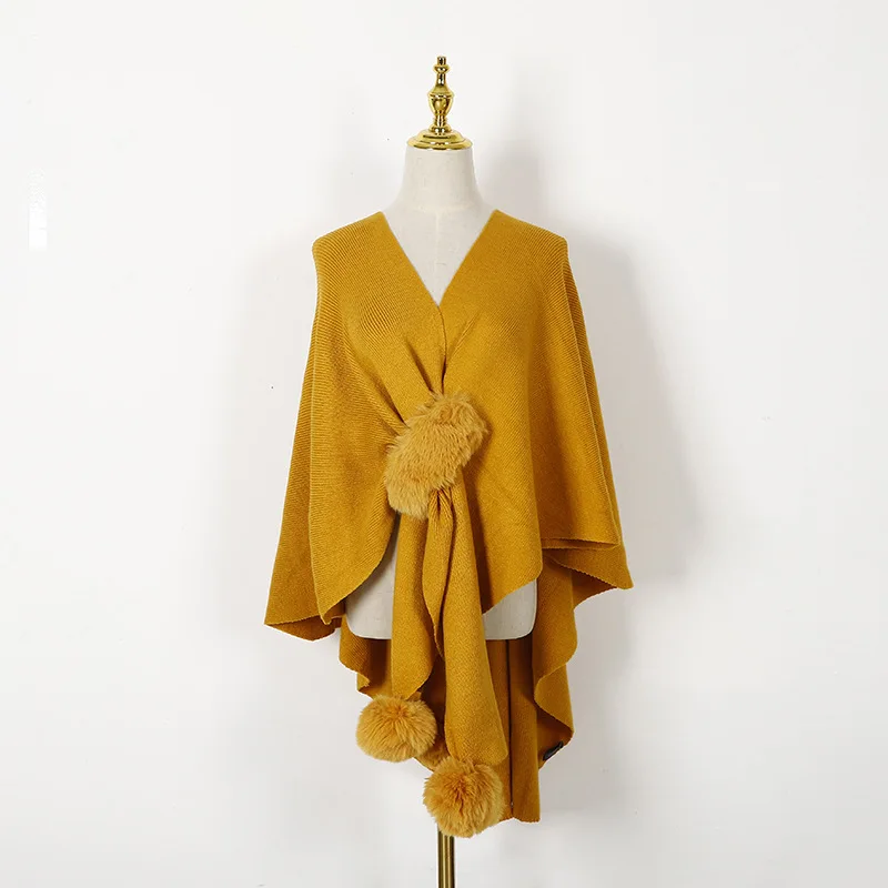 Imitation Wool Ball Hanging Cardigan Autumn Winter Women's Coat Fashion Street Shawl Poncho Lady Capes Yellow Cloaks
Imitation Wool Ball Hanging Cardigan Autumn Winter Women's Coat Fashion Street Shawl Poncho Lady Capes Yellow Cloaks