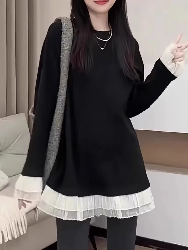 Женская футболка больших размеров с кружевными вставками и длинным рукавом, новинка весенней коллекции, свободный крой, стройнящий эффект, скрывающий недостатки фигуры, комфортный корейский стиль
Женская футболка больших размеров с кружевными вставками и длинным рукавом, новинка весенней коллекции, свободный крой, стройнящий эффект, скрывающий недостатки фигуры, комфортный корейский стиль