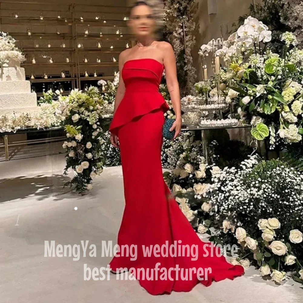 Elegant Red Strapless Prom Dress 2025 Sleeveless Ruffles Mermaid Pleat Sweep Train Evening Dress Wedding Party Dress Customized
Elegant Red Strapless Prom Dress 2025 Sleeveless Ruffles Mermaid Pleat Sweep Train Evening Dress Wedding Party Dress Customized