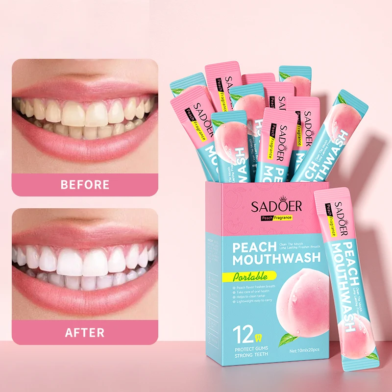 20PCS SADOER peach flavor travel-sized mouthwash, convenient mouthwash, fresh breath, refreshing taste, clean teeth
20PCS SADOER peach flavor travel-sized mouthwash, convenient mouthwash, fresh breath, refreshing taste, clean teeth