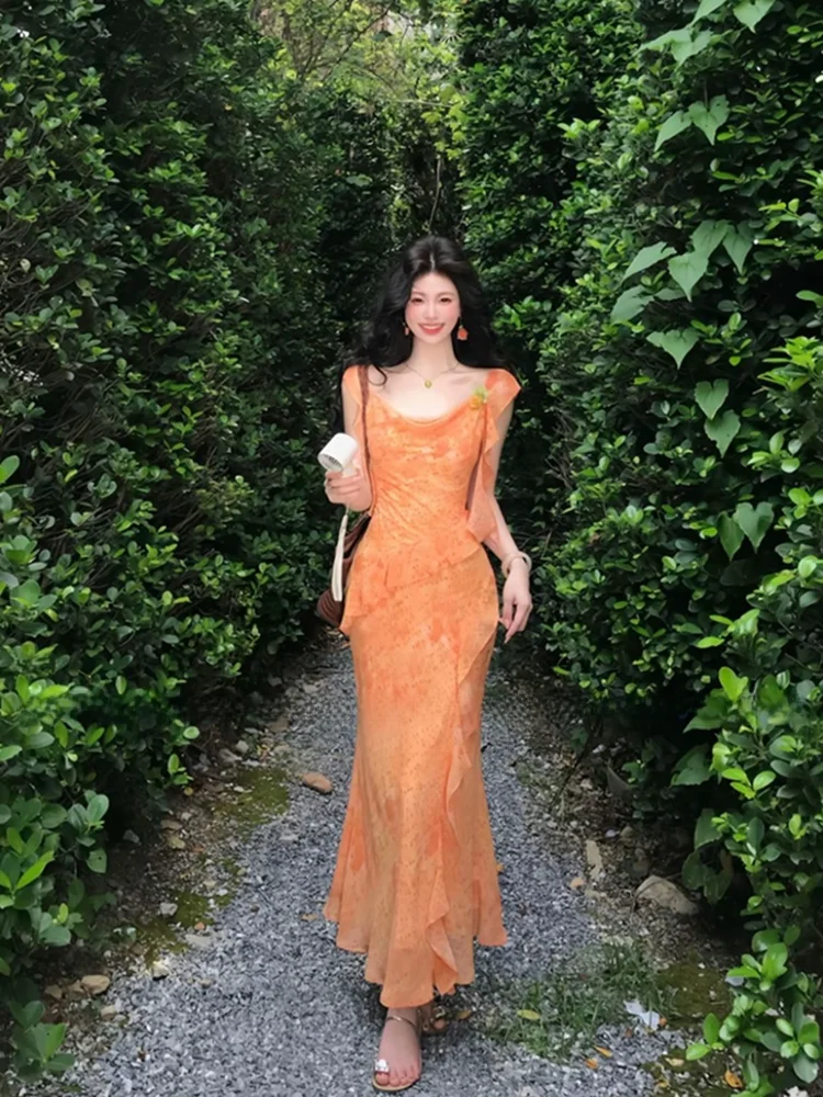 Elegant Floral Print Maxi Dress with Ruffle Hem Sleeveless Women's Summer Vacation Gown City Commute Casual Beachwear
Elegant Floral Print Maxi Dress with Ruffle Hem Sleeveless Women's Summer Vacation Gown City Commute Casual Beachwear