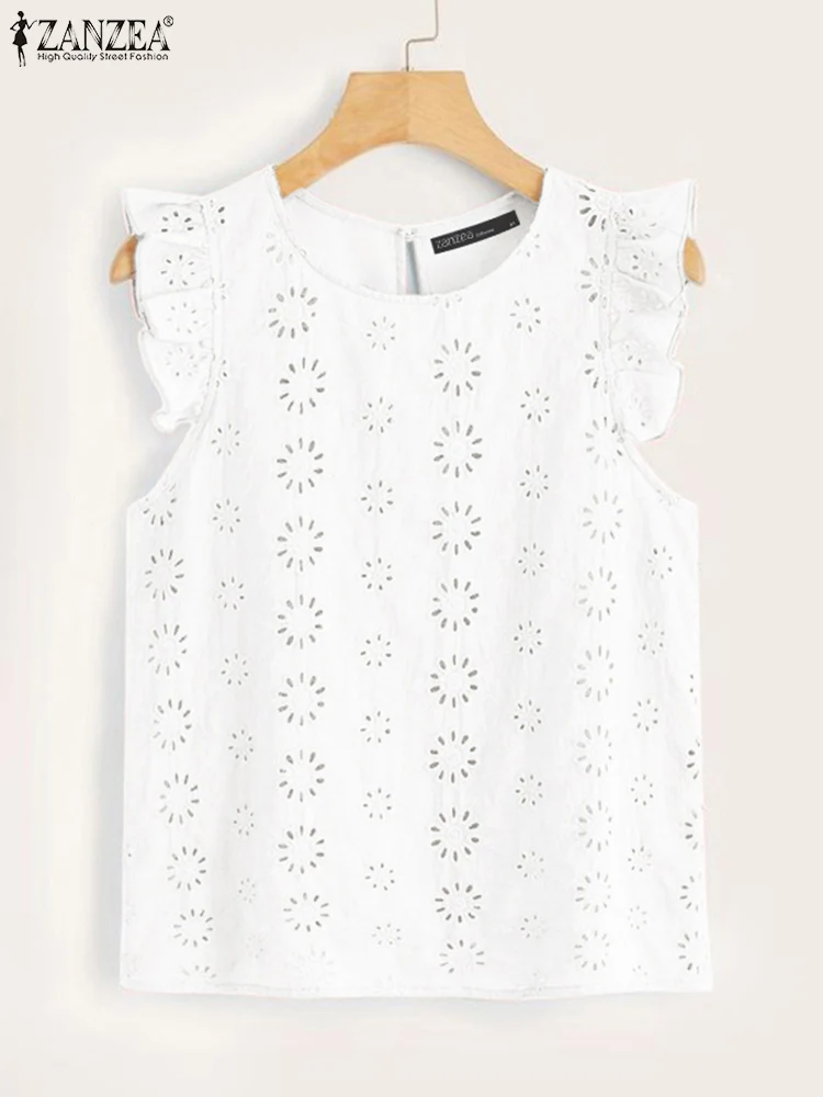 Fashion Women Lace Crochet Tops 2024 ZANZEA Summer Holiday Sleeveless Blouse Solid Ruffles Hem Tanks Top Loose Beach Shirt Camis
Fashion Women Lace Crochet Tops 2024 ZANZEA Summer Holiday Sleeveless Blouse Solid Ruffles Hem Tanks Top Loose Beach Shirt Camis