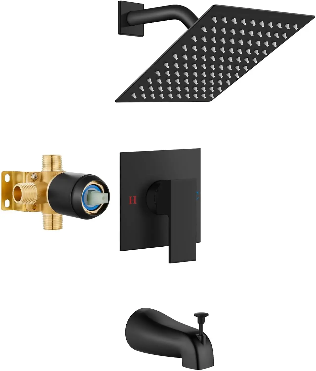 Complete Tub Shower Faucet Set with Rainfall Showerhead, Solid Brass Valve, Matte Black Finish
Complete Tub Shower Faucet Set with Rainfall Showerhead, Solid Brass Valve, Matte Black Finish