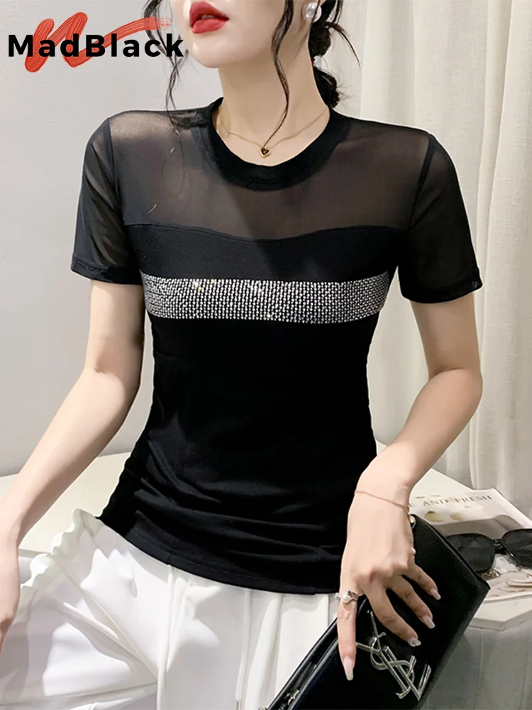 MadBlack Summer European Clothes T-Shirt Sexy Crew Collar Hollow Out Mesh Patchwork Tops Female Hot Drill Short Sleeve T34626M
MadBlack Summer European Clothes T-Shirt Sexy Crew Collar Hollow Out Mesh Patchwork Tops Female Hot Drill Short Sleeve T34626M