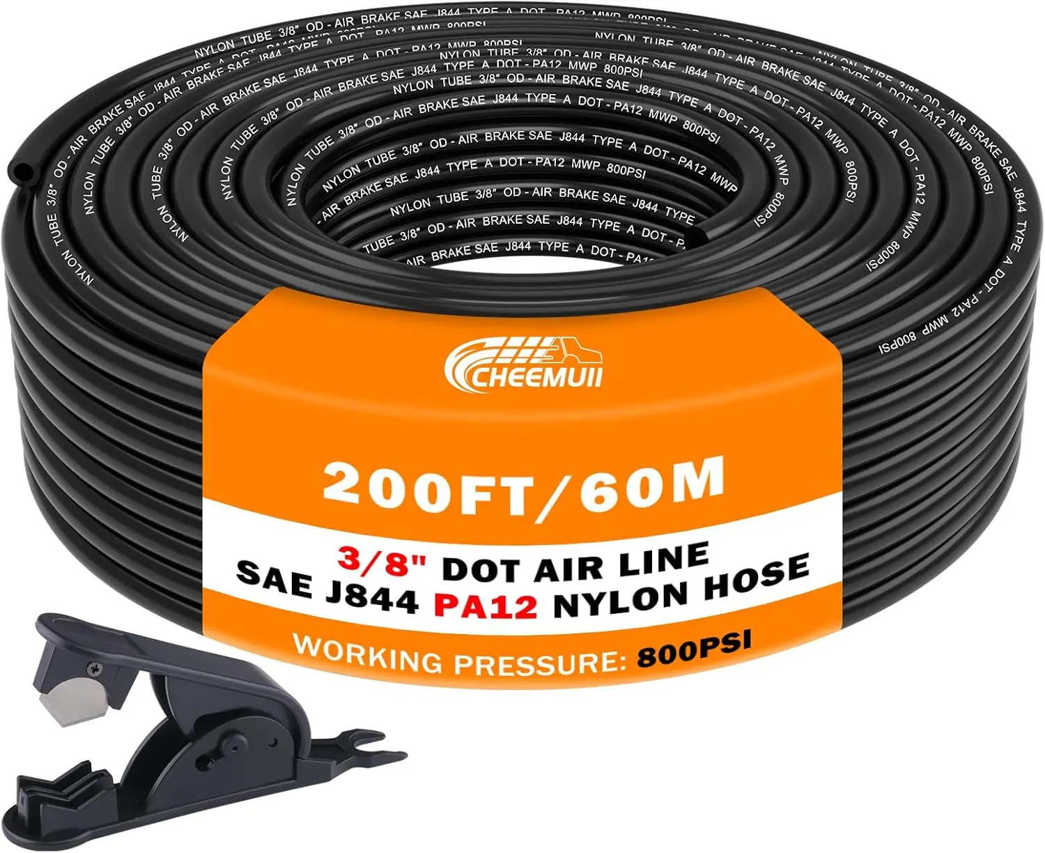 3/8" DOT Air Hose, 200 FT Nylon Tubing for Air Brake Systems, High-Pressure Resistant
3/8" DOT Air Hose, 200 FT Nylon Tubing for Air Brake Systems, High-Pressure Resistant