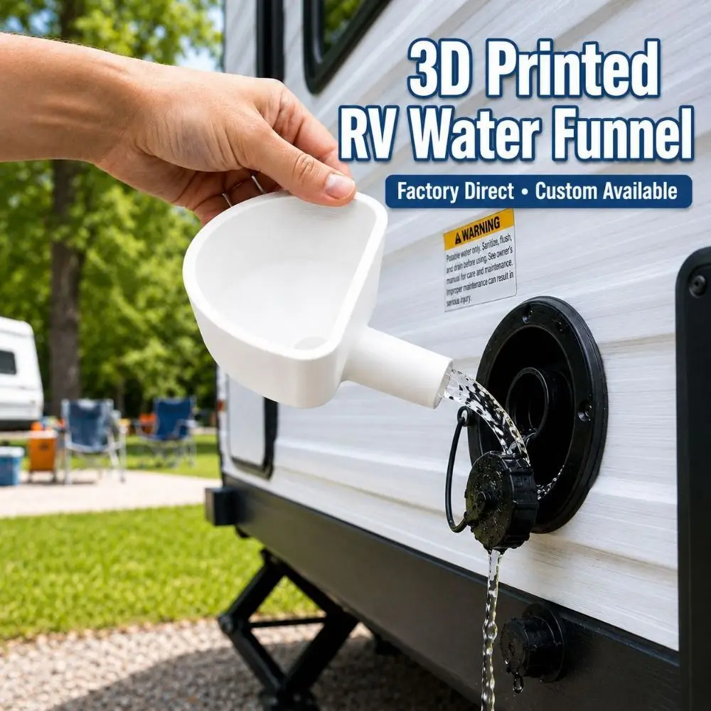 3D Printed RV Water Tank Filling Funnel Easy Install Design Universal Fit Wide Mouth Filler Anti-Spill Durable
3D Printed RV Water Tank Filling Funnel Easy Install Design Universal Fit Wide Mouth Filler Anti-Spill Durable