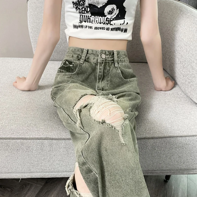 Harajuku Streetwear American Retro Fashion Women High Waist Jeans Hole Wide Leg Straight Loose Denim Trousers Y2K Baggy Pants
Harajuku Streetwear American Retro Fashion Women High Waist Jeans Hole Wide Leg Straight Loose Denim Trousers Y2K Baggy Pants