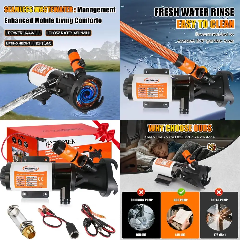 RV Macerator Pump 12V,Portable Macerator Waste Pump,12GPM Suction 3.2 feet Lift 10 feet with Garden Hose Discharge Port,Quick Re
RV Macerator Pump 12V,Portable Macerator Waste Pump,12GPM Suction 3.2 feet Lift 10 feet with Garden Hose Discharge Port,Quick Re
