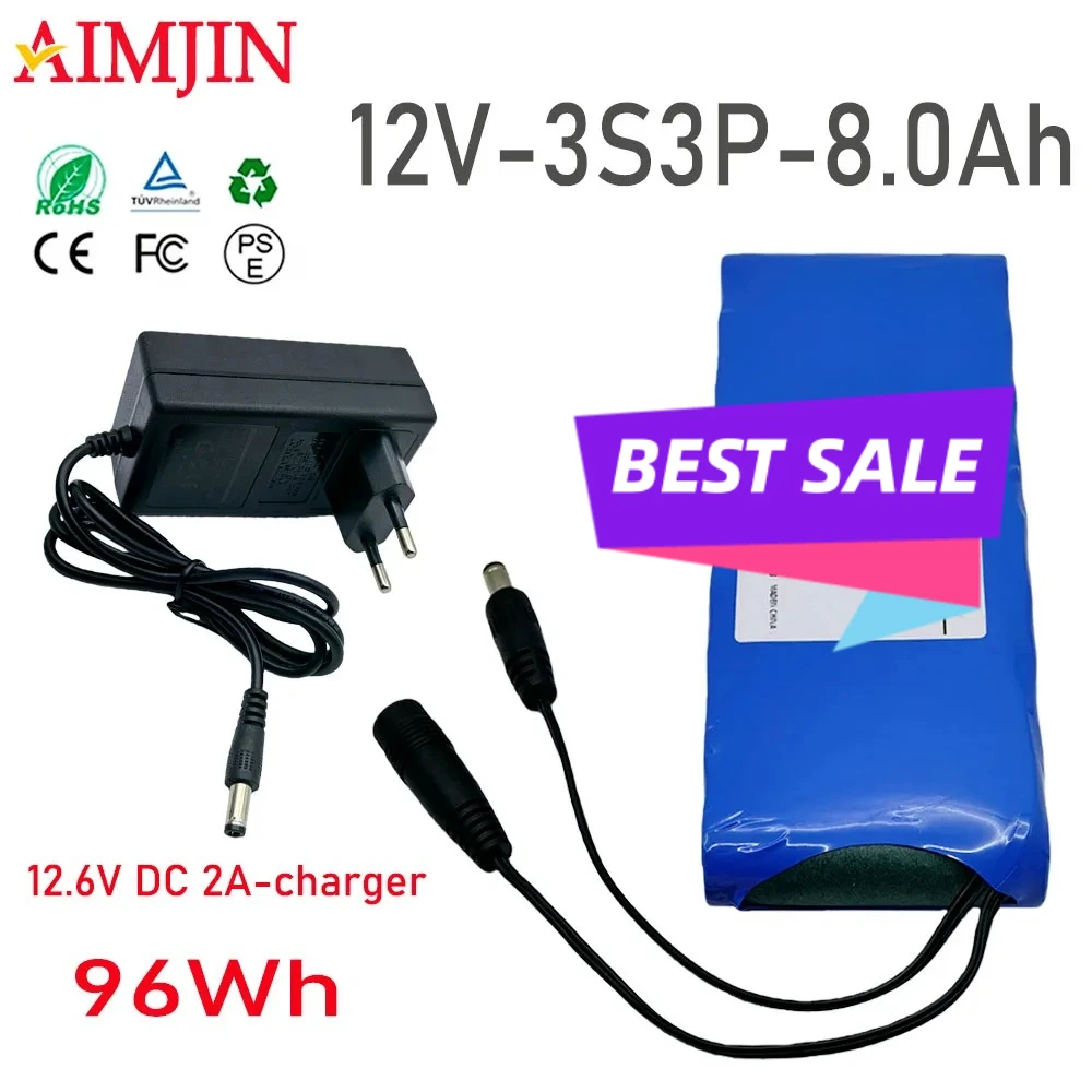 Built-in BMS 18650 3S3P Rechargeable Lithium-ion Battery Pack 12V 8000mAh Large Cycle Life Complete with 12.6V 2A DC Charger
Built-in BMS 18650 3S3P Rechargeable Lithium-ion Battery Pack 12V 8000mAh Large Cycle Life Complete with 12.6V 2A DC Charger