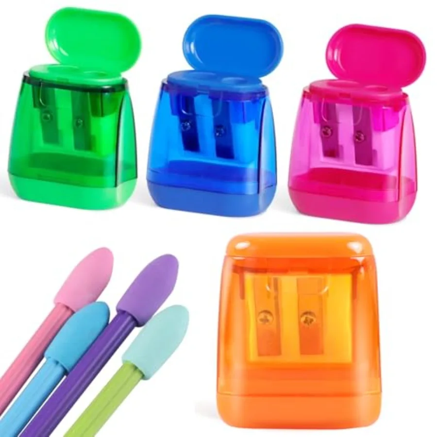 Pencil Sharpener Set 8 Pcs 4 Dual Hole Manual Sharpeners + 4 Pencil Top Erasers, Portable Pencil Sharpeners for,Students and Te
Pencil Sharpener Set 8 Pcs 4 Dual Hole Manual Sharpeners + 4 Pencil Top Erasers, Portable Pencil Sharpeners for,Students and Te