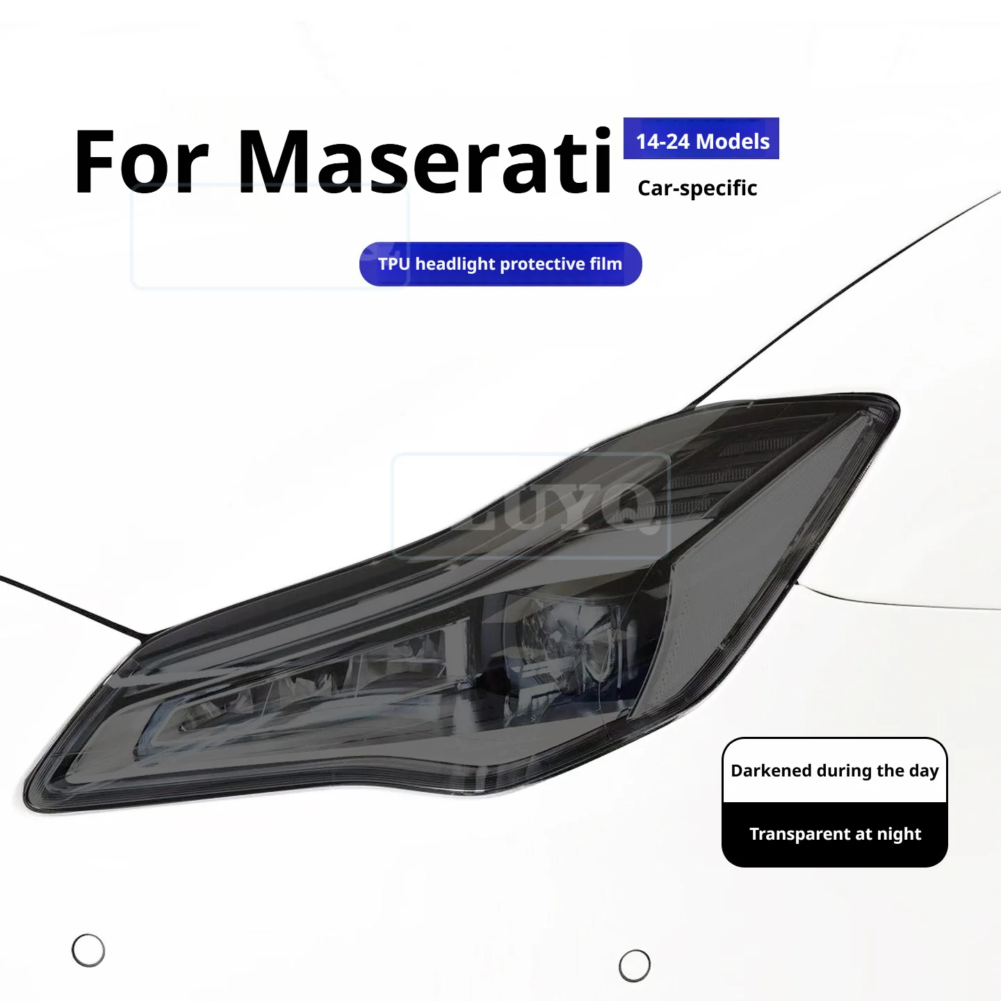 For Maserati Ghibli Levante Light-Control Color-Changing Headlight Film, Front and Rear Light Film, TPU Car Wrap
For Maserati Ghibli Levante Light-Control Color-Changing Headlight Film, Front and Rear Light Film, TPU Car Wrap