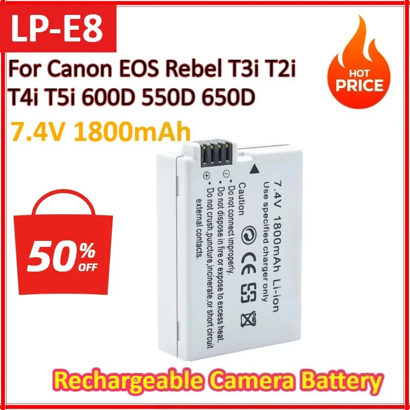 NEW LP-E8 7.4V 1800mAh Rechargeable Lithium Battery For Canon EOS Rebel T3i T2i T4i T5i 600D 550D 650D 700D Kiss X5 X6 X7 Camera
NEW LP-E8 7.4V 1800mAh Rechargeable Lithium Battery For Canon EOS Rebel T3i T2i T4i T5i 600D 550D 650D 700D Kiss X5 X6 X7 Camera