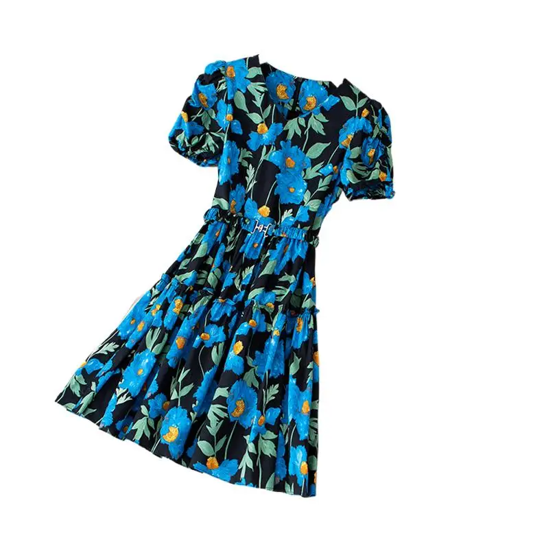 2023 Summer Fashion Elegant puff Sleeve Party Dress with belt Vintage Ink Blue Flower Print Cake Dress puff sleeve Vestidos 5XL
2023 Summer Fashion Elegant puff Sleeve Party Dress with belt Vintage Ink Blue Flower Print Cake Dress puff sleeve Vestidos 5XL