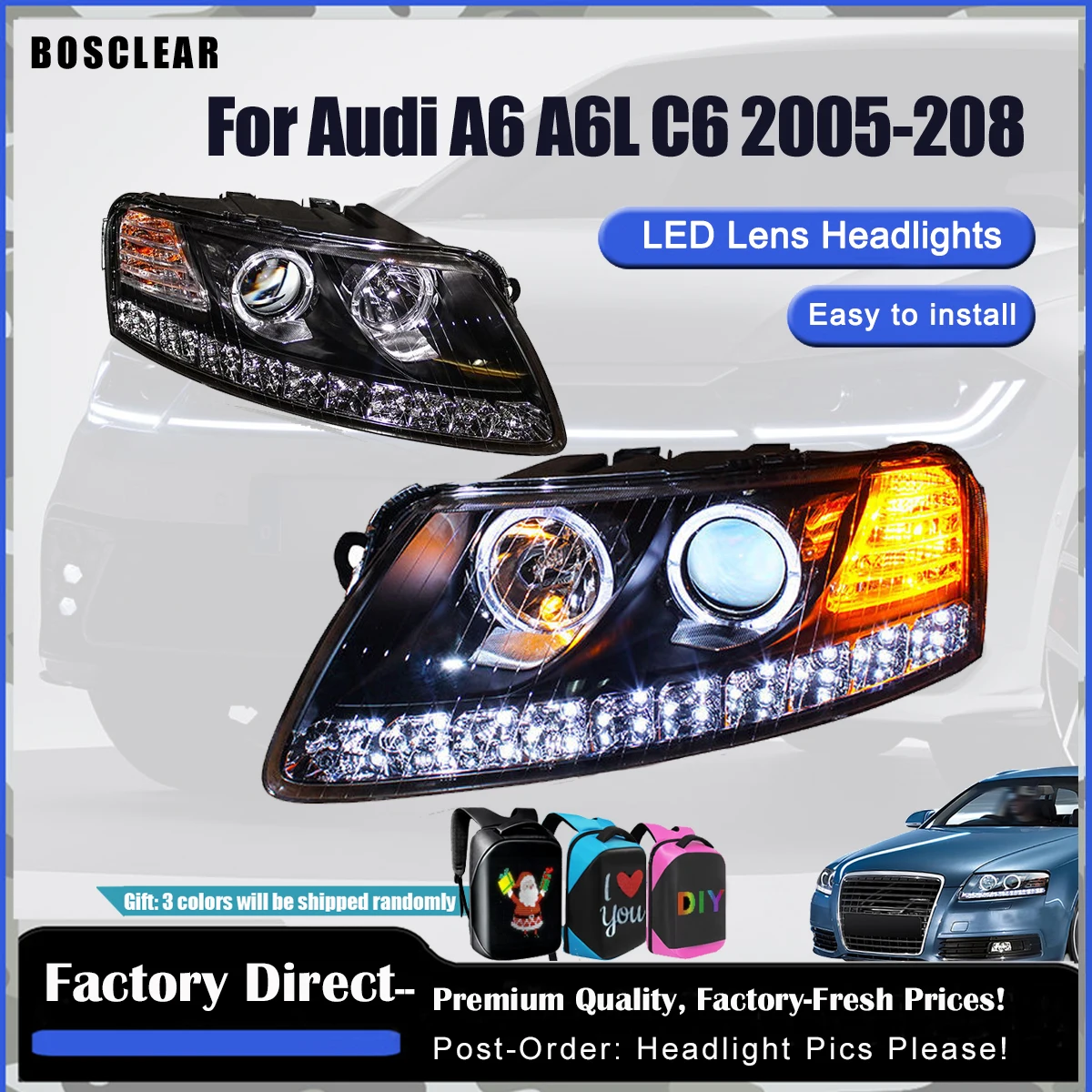 Pair Left Right Headlights For Audi A6 S6 Headlamps 2005-2010 LED For Audi A6L C6 Car Headlights Assembly Daytime Running Lights
Pair Left Right Headlights For Audi A6 S6 Headlamps 2005-2010 LED For Audi A6L C6 Car Headlights Assembly Daytime Running Lights