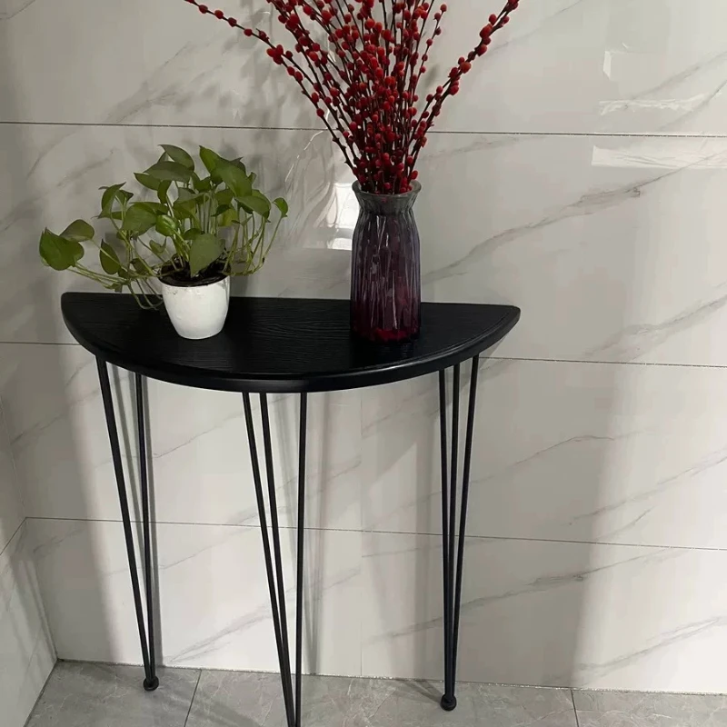 Ultra Narrow Foyer Half Circle Table Nordic Solid Wood Storage Rack Against Wall Console Tables with Iron Legs Modern Furniture
Ultra Narrow Foyer Half Circle Table Nordic Solid Wood Storage Rack Against Wall Console Tables with Iron Legs Modern Furniture