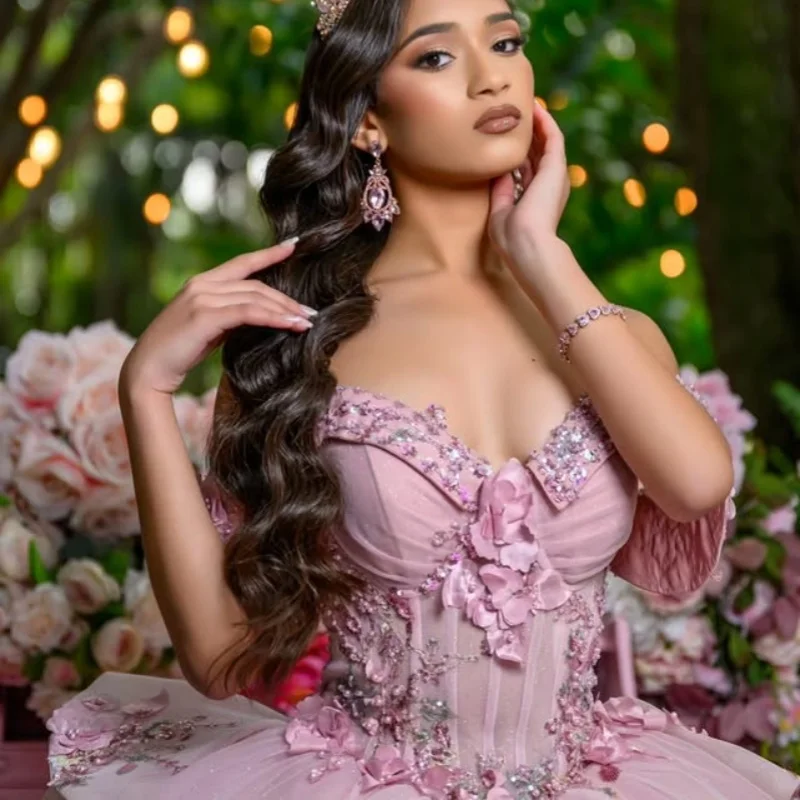 Customized Pink Off Shoulder Quinceanera Dress beads sequin Lace crystal applique 3D flower vestidos de 15 Quinceanera
Customized Pink Off Shoulder Quinceanera Dress beads sequin Lace crystal applique 3D flower vestidos de 15 Quinceanera