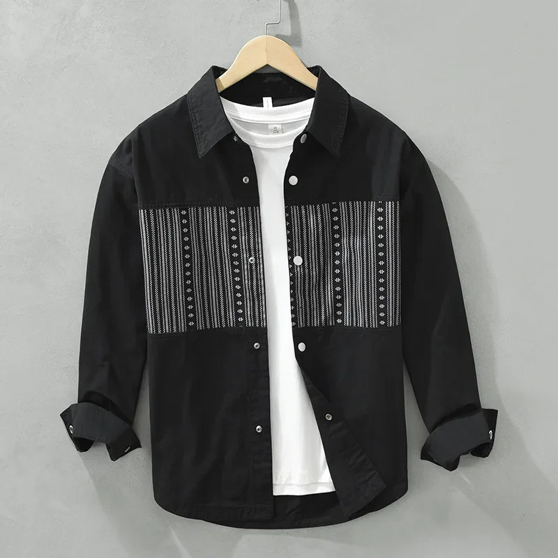 New Long Sleeve Men's Black Shirt Japanese Style Casual Shirts Stripe Patchwork Covered Button Shirt Youth Fashion Loose Shirts
New Long Sleeve Men's Black Shirt Japanese Style Casual Shirts Stripe Patchwork Covered Button Shirt Youth Fashion Loose Shirts