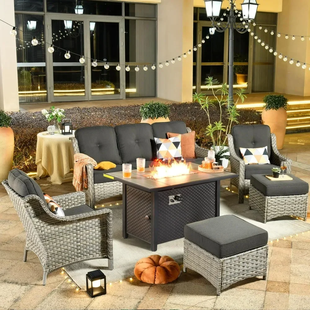 Outdoor 6 Piece Patio Furniture with Fire Pit Table, Comfy Sectional Deep Sofa with Ottoman for Porch Balcony Backyard Pool
Outdoor 6 Piece Patio Furniture with Fire Pit Table, Comfy Sectional Deep Sofa with Ottoman for Porch Balcony Backyard Pool