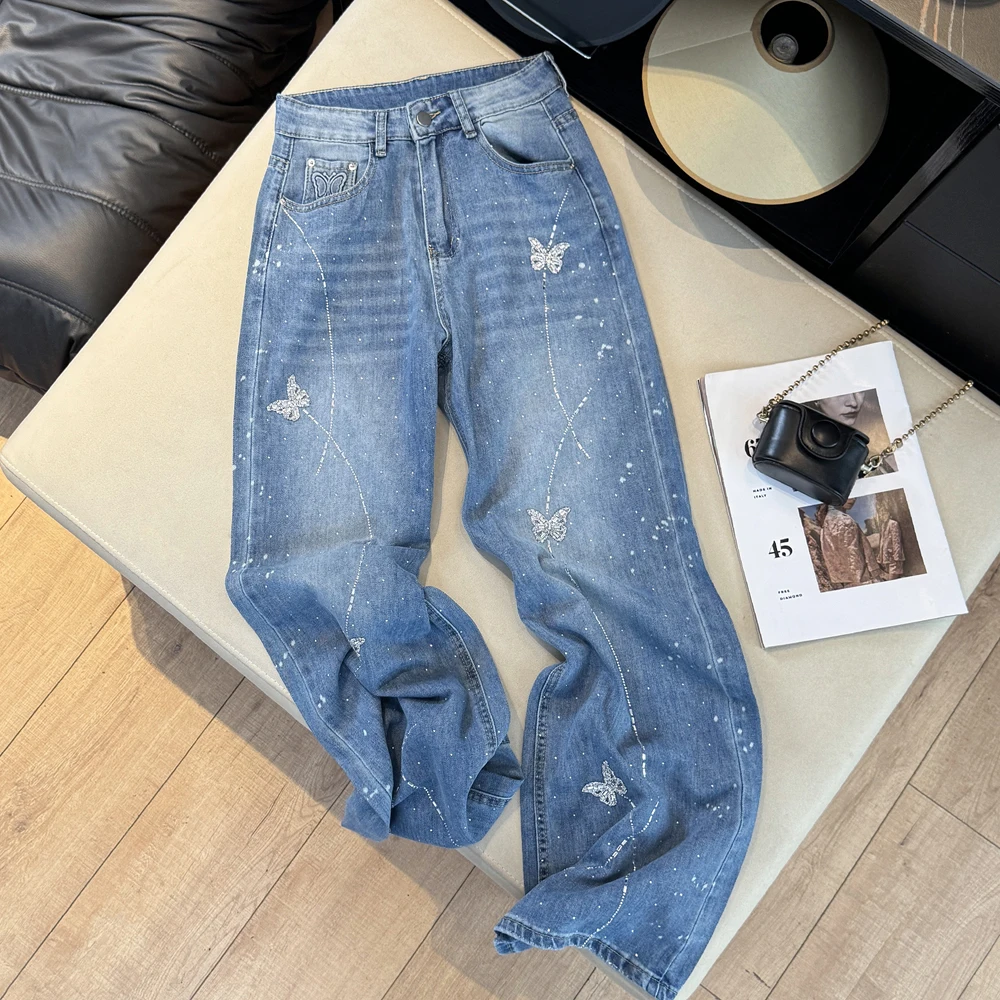 Korean Style High Waist Straight Leg Blue Jeans Women Summer Slimming Rhinestone Floor Length Wide Leg Pants
Korean Style High Waist Straight Leg Blue Jeans Women Summer Slimming Rhinestone Floor Length Wide Leg Pants