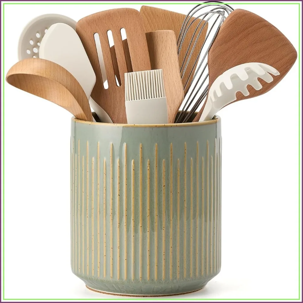 7.2" Ceramic Utensil Holder with Bamboo Divider, Kitchen Countertop Organizer, Cork Mat Included
7.2" Ceramic Utensil Holder with Bamboo Divider, Kitchen Countertop Organizer, Cork Mat Included