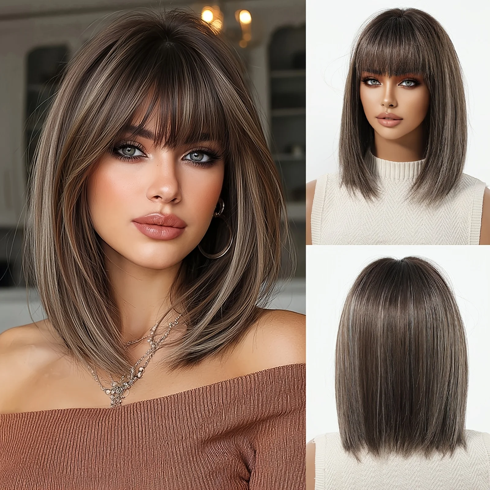 Brown gradient straight synthetic wig fashion ladies, medium length, ideal for daily wear, festivals, parties, and role-playing
Brown gradient straight synthetic wig fashion ladies, medium length, ideal for daily wear, festivals, parties, and role-playing