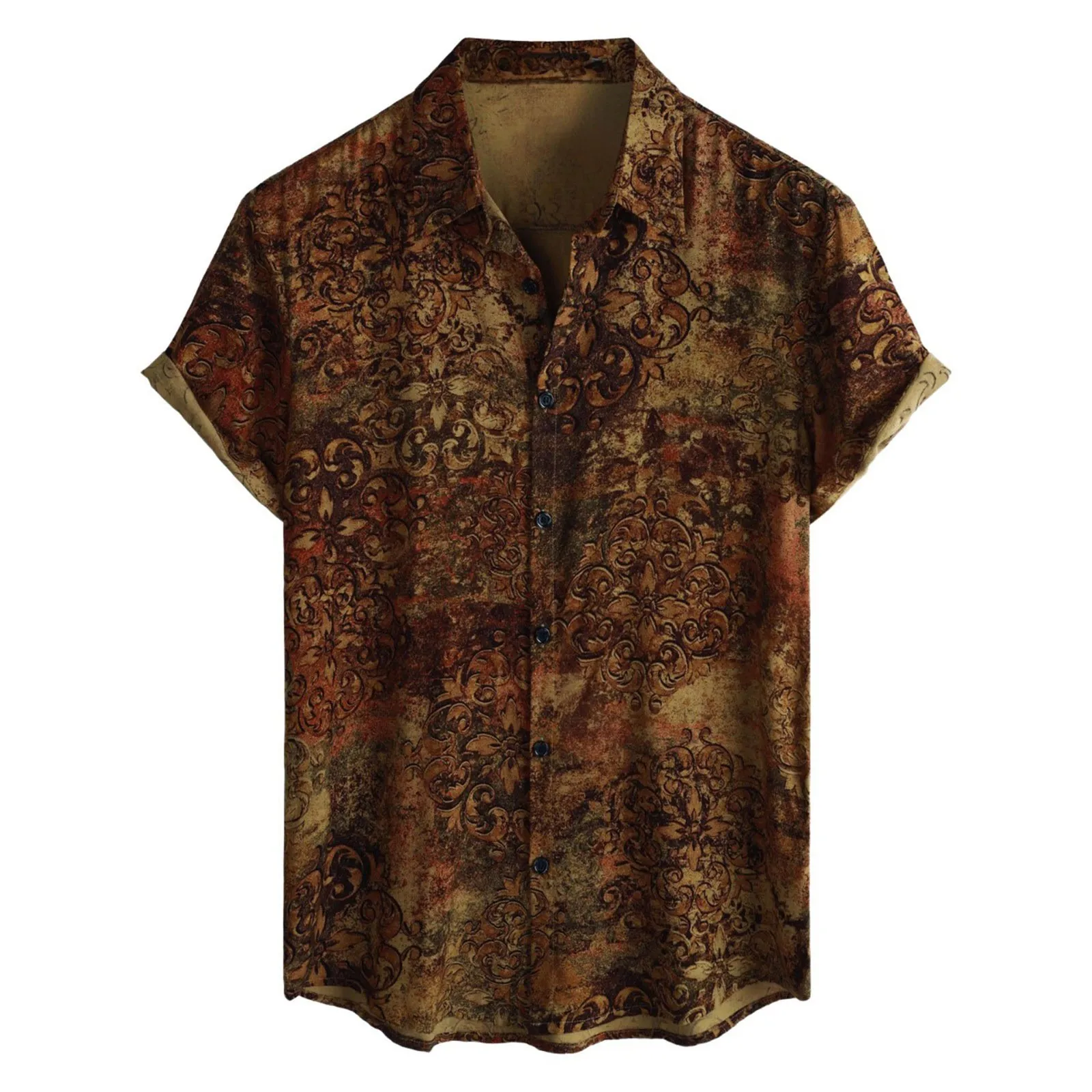 3D Digital Printed Men's Short Sleeved Shirt - Retro Flower Pattern 11