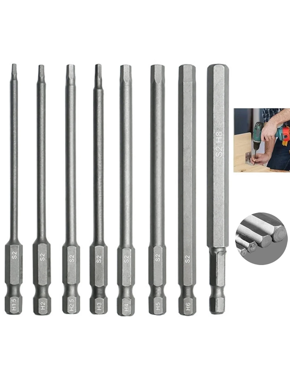 8Pcs 100mm Hex Head Allen Wrench Drill Bits Set SAE Metric Hexagonal Bit Screwdriver Socket Bit For Electric Power Tool Parts
8Pcs 100mm Hex Head Allen Wrench Drill Bits Set SAE Metric Hexagonal Bit Screwdriver Socket Bit For Electric Power Tool Parts