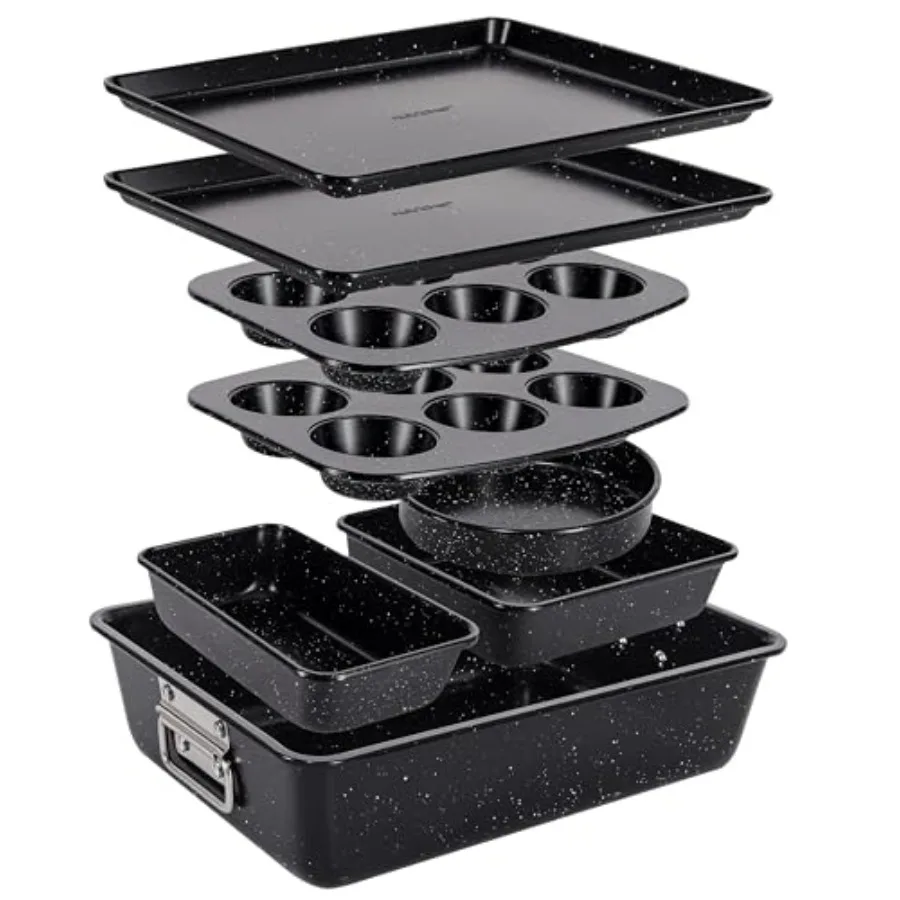 8-Piece Stackable Bakeware Set - Carbon Steel Non-Stick Baking Pan Set, Sheet, Muffin, Round, Loaf, Square Cake and Deep Pans,
8-Piece Stackable Bakeware Set - Carbon Steel Non-Stick Baking Pan Set, Sheet, Muffin, Round, Loaf, Square Cake and Deep Pans,