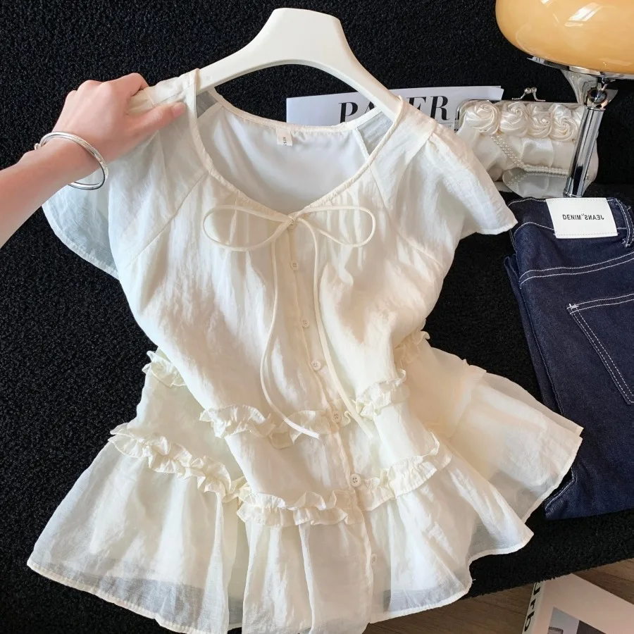 Summer New Style Women's Knot round Neck Short Sleeve Shirt Tunic Top with Wood Grain Ruffle Splicing Polyester Fiber
Summer New Style Women's Knot round Neck Short Sleeve Shirt Tunic Top with Wood Grain Ruffle Splicing Polyester Fiber