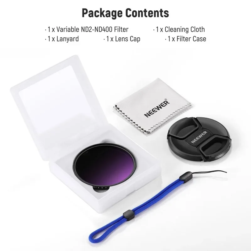 67mm ND2-400 Variable ND Filter with Lens Cap, Lanyard, Cleaning Cloth, Precise Neutral Density Adjustment Optical Glass
67mm ND2-400 Variable ND Filter with Lens Cap, Lanyard, Cleaning Cloth, Precise Neutral Density Adjustment Optical Glass