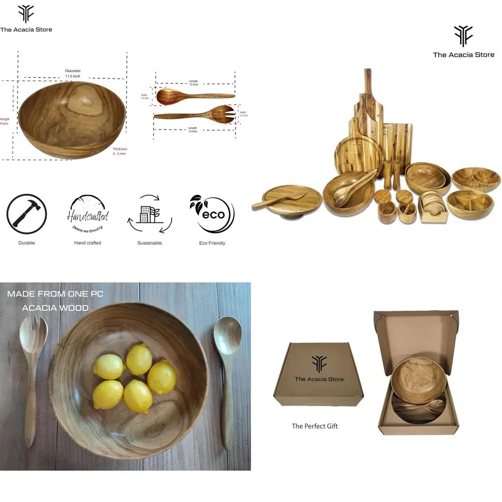 Набор для салата из массива акации ручной работы (11,5 дюймов) с инструментами для сервировки, в подарочной упаковке
Набор для салата из массива акации ручной работы (11,5 дюймов) с инструментами для сервировки, в подарочной упаковке