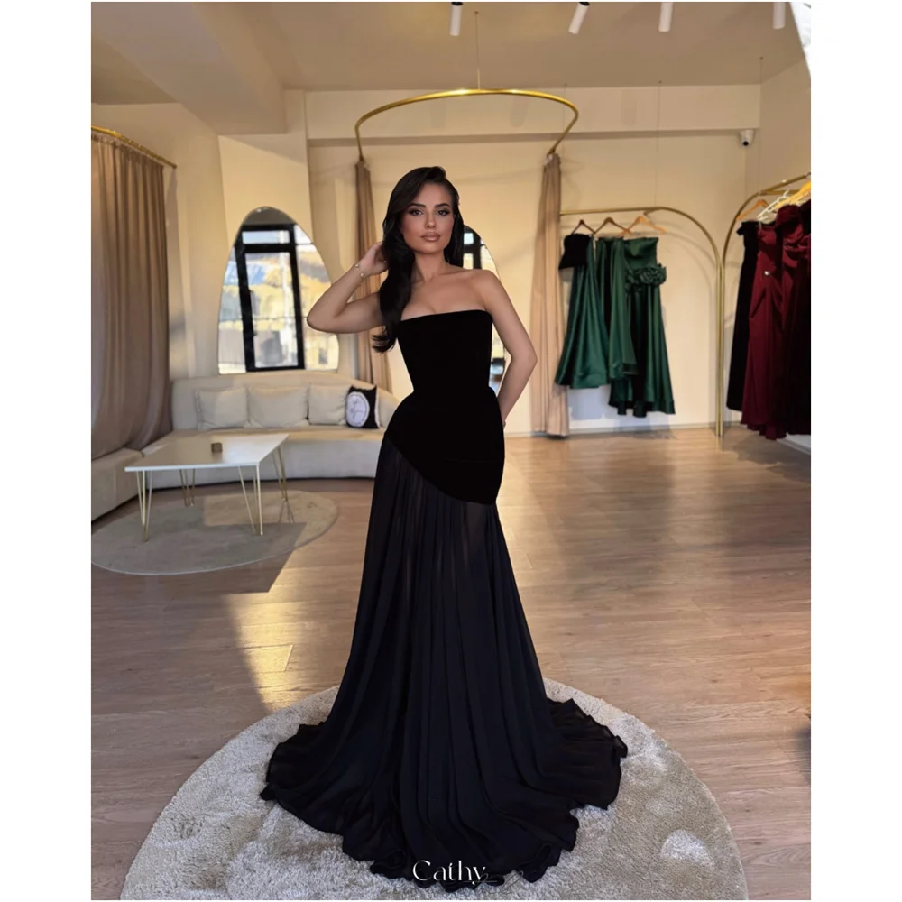 Cathy Simple Black Strapless A-line Prom Dress Asymmetrical Floor-length vestidos de noiva Customized Sleeveless Evening Dresses
Cathy Simple Black Strapless A-line Prom Dress Asymmetrical Floor-length vestidos de noiva Customized Sleeveless Evening Dresses