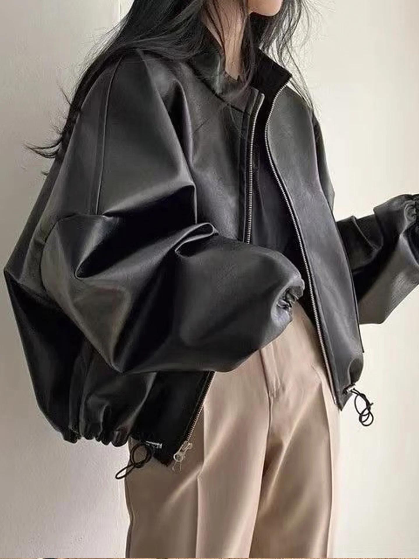 American Sle ort Casual Leather Jaet Women's Loose Fit Zipper Stand Collar Retro Versatile Spring New Arrival Coat
American Sle ort Casual Leather Jaet Women's Loose Fit Zipper Stand Collar Retro Versatile Spring New Arrival Coat