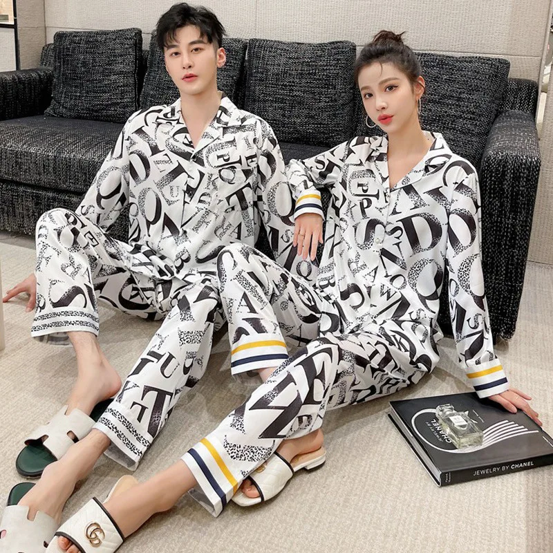 2024 Spring New Couple Pajamas Ice Silk Long Sleeve Trousers Thin Letter Printed Suit Outer Wear Home Clothes
2024 Spring New Couple Pajamas Ice Silk Long Sleeve Trousers Thin Letter Printed Suit Outer Wear Home Clothes
