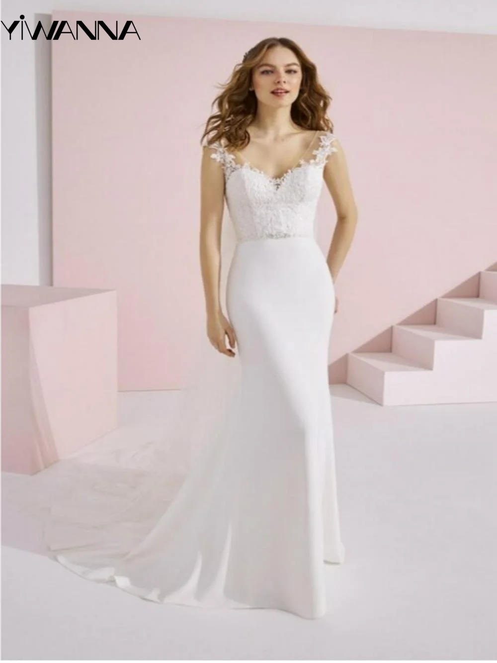 Sexy V-neck Backless Wedding Dress Classic Lace Appliques Bride Robe Elegant Chiffon Straight Long Bridal Gown Robe De Mariée
Sexy V-neck Backless Wedding Dress Classic Lace Appliques Bride Robe Elegant Chiffon Straight Long Bridal Gown Robe De Mariée
