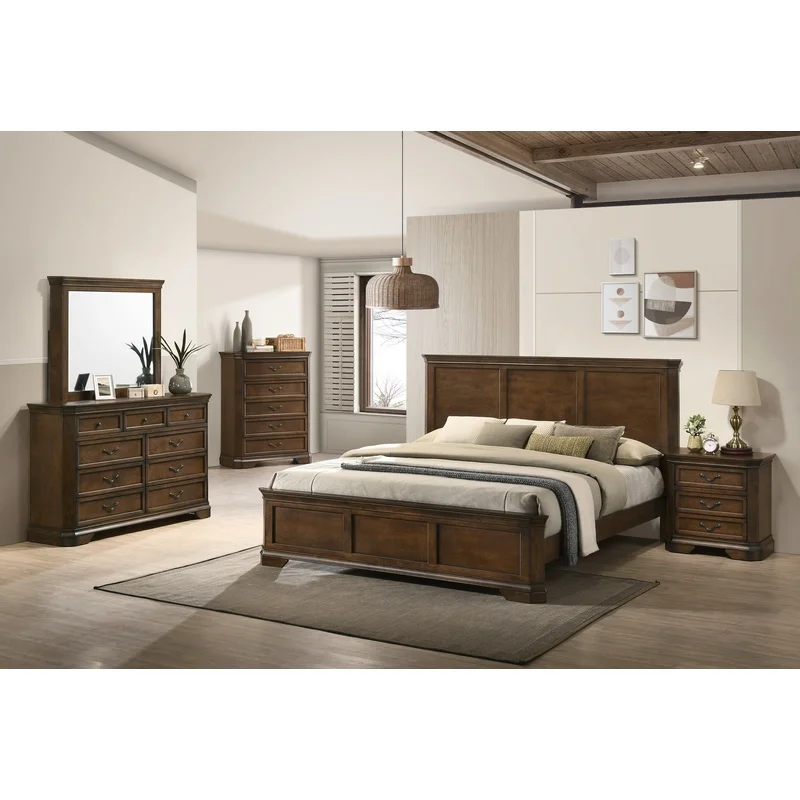 Traditional Wood Queen Bed Set with Dresser Mirror Nightstand Chest
Traditional Wood Queen Bed Set with Dresser Mirror Nightstand Chest
